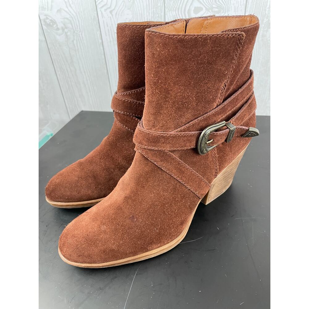 Zodiac Sammi Cognac Brown Suede Western Ankle Boots Women's Size 10
